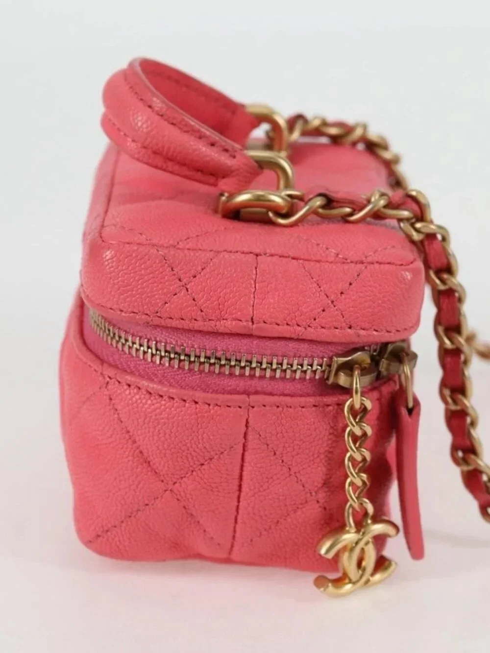 CHANEL Matelasse Chain Shoulder Bag Grained Calf Skin 2way Pink Gold CC Auth...